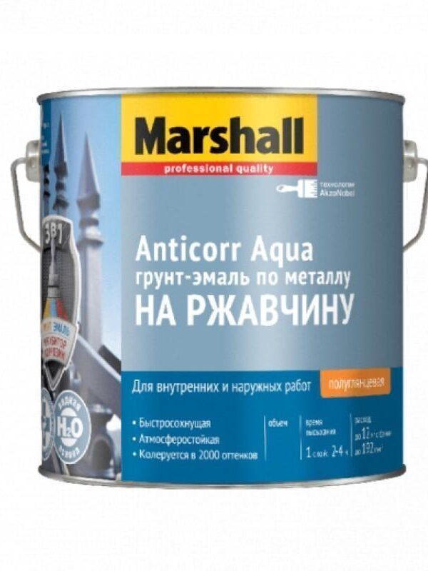 Грунт-эмаль Marshall ANTICORR AQUA полуглянцевая BW 9л