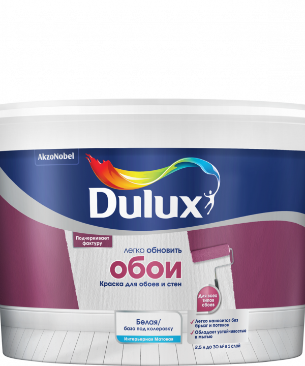 Краска Dulux Easy/Легко обновить обои мат BC 2,25л