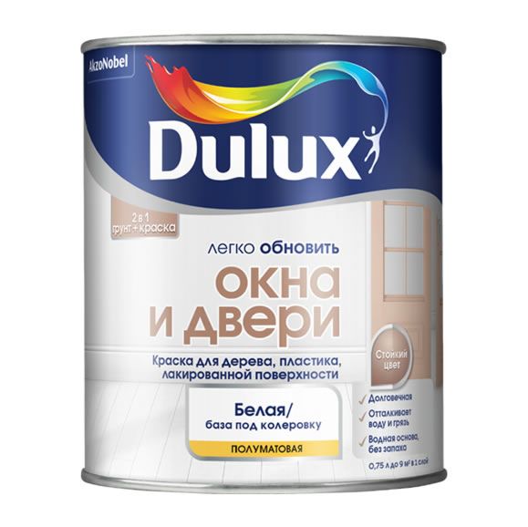 Краска Dulux Окна и Двери п/мат BC 0,75л