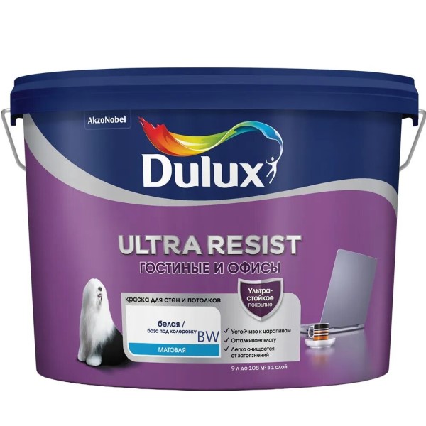 Краска Dulux Ultra Resist Гостиные и Офисы мат BW 9л